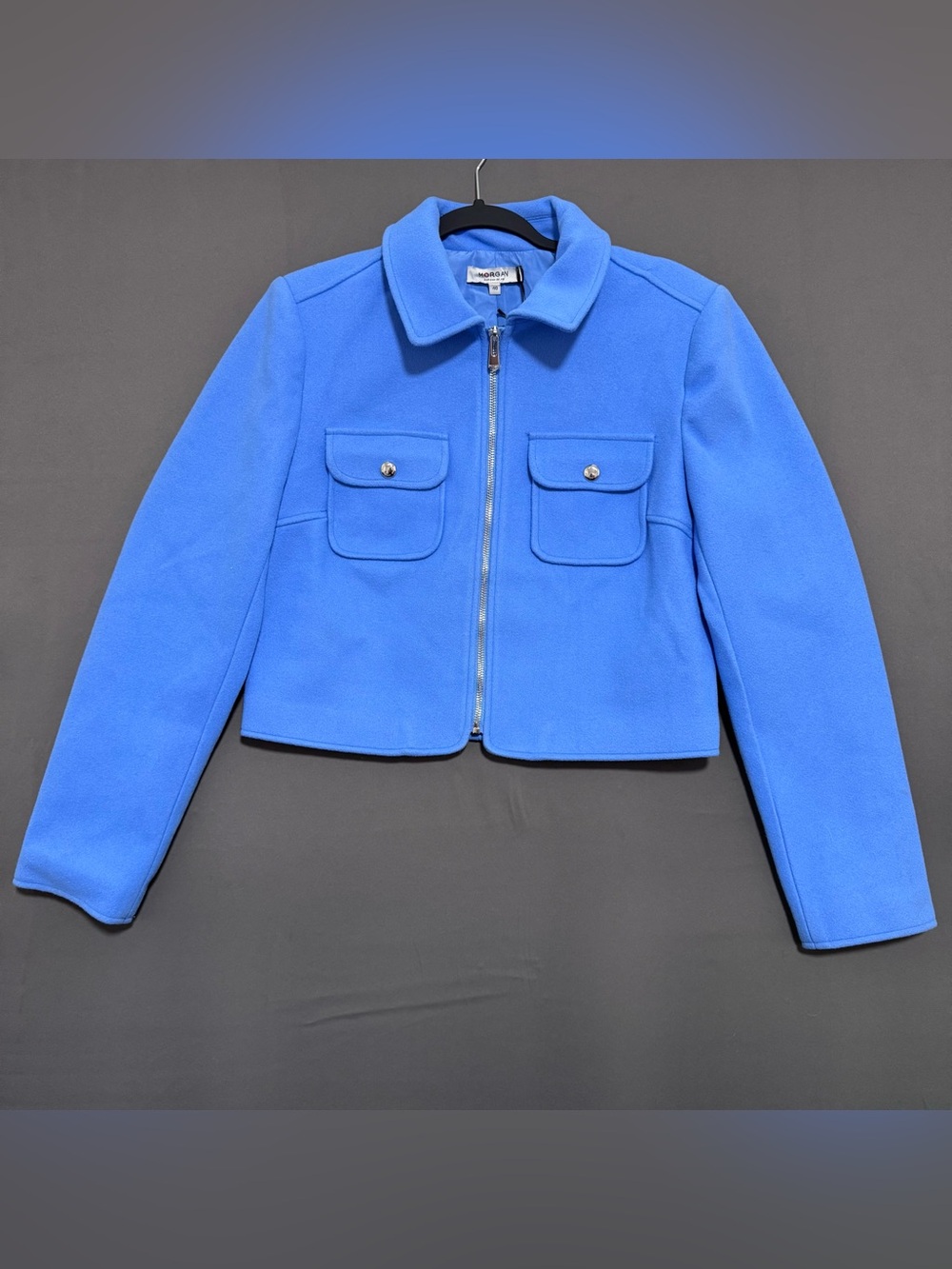 Morgan De Toi Blue Cropped Jacket Full Zip Utility Pockets Women's Size US 10